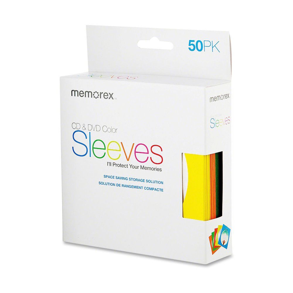 Memorex 50 Pack CD/DVD Sleeves in Vibrant Colors - Durable & Stylish Storage Solution