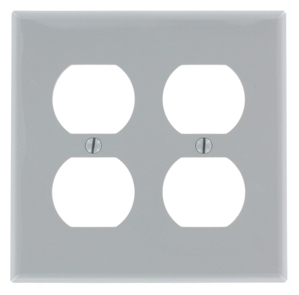 Leviton 80716-GY 2-Gang Duplex Wallplate - Standard Size Thermoplastic Nylon in Gray