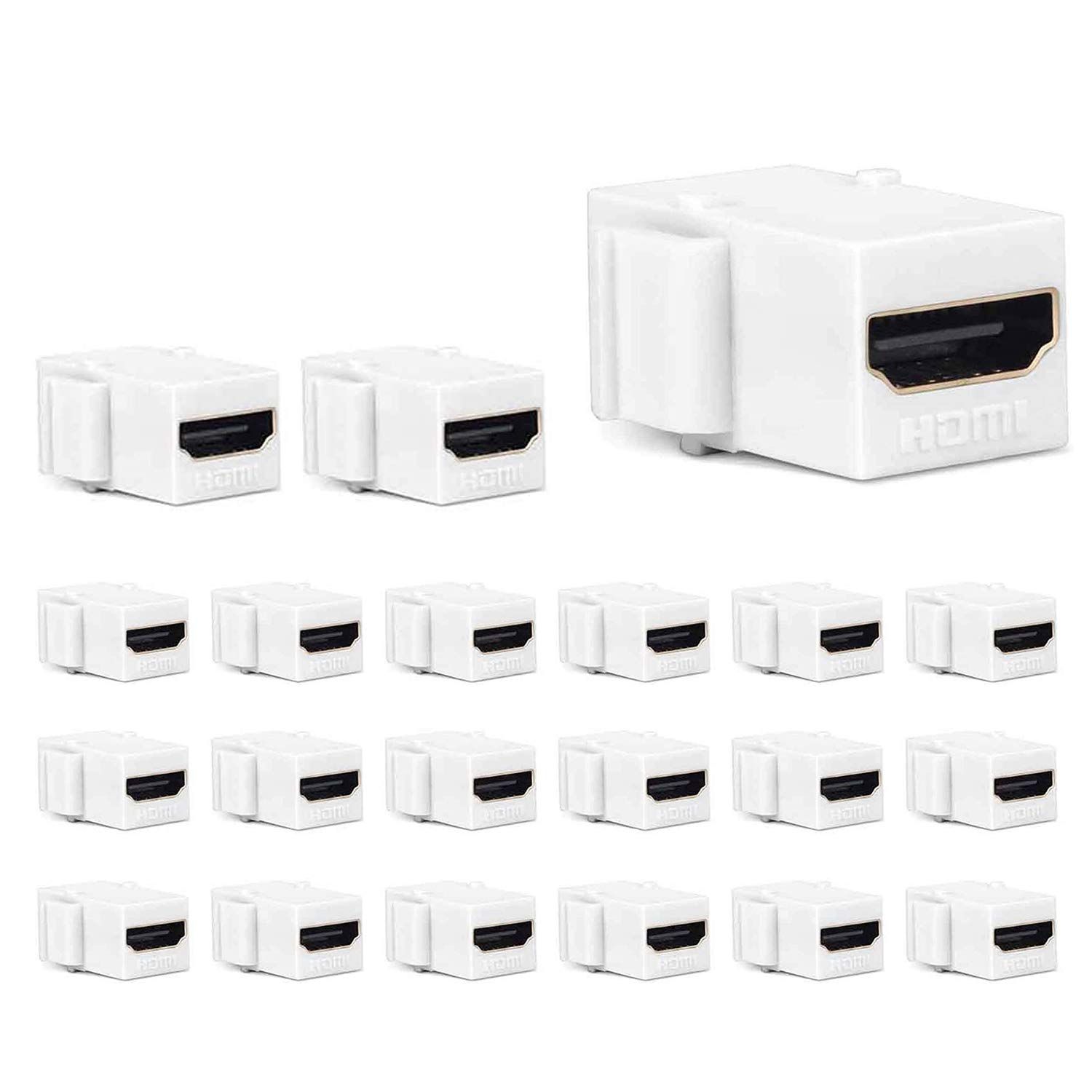 Phizli 20 Pack HDMI Keystone Jack 4K Female Couplers - White Video Adapters for Easy Connectivity