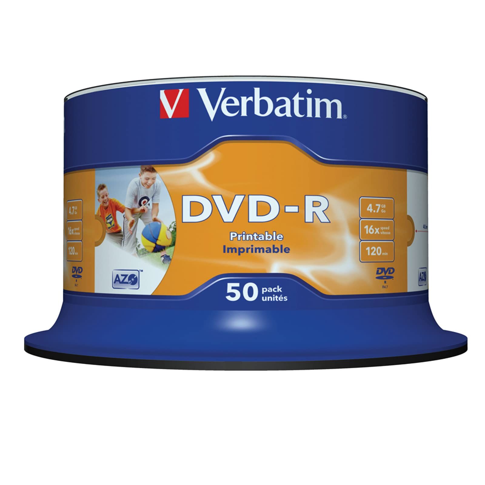 Verbatim 43533 4.7GB 16x DVD-R Printable 50 Pack Spindle - High-Quality Discs for Reliable Storage