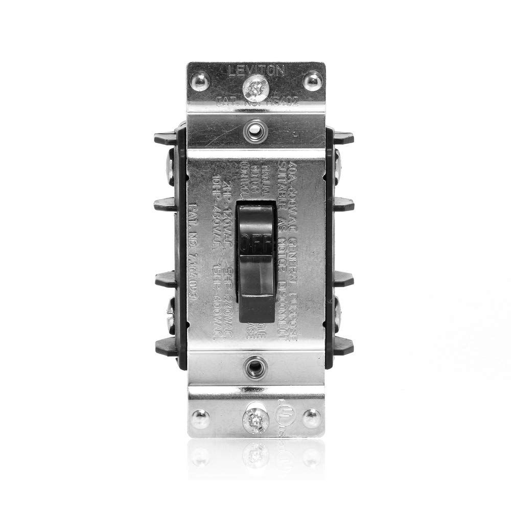 Leviton MS402-DS 40 Amp Motor Starter: Industrial Grade, Double-Pole, 600V AC Disconnect Switch