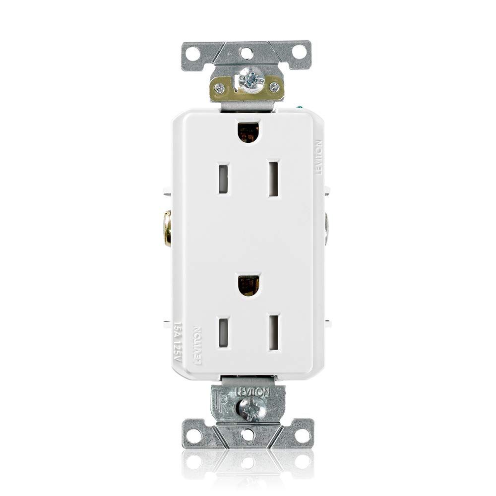 Leviton TDR15-W 15 Amp Decora Plus Duplex Receptacle - Tamper Resistant, Self Grounding, Commercial Grade, White