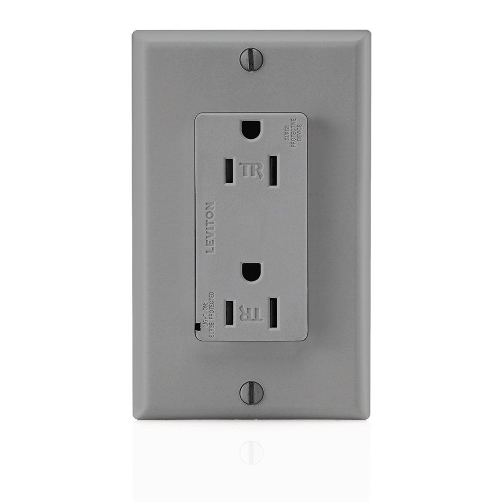 Leviton T5280-GY 15 Amp Surge Suppressor Receptacle - Tamper Resistant, Commercial Grade, Self Grounding, Gray