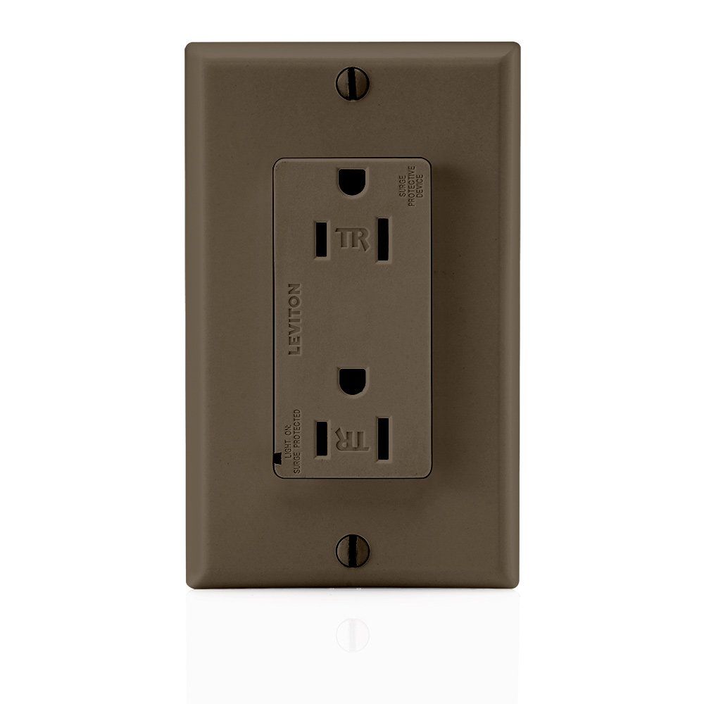 Leviton T5280 15A Surge Suppressor Receptacle - Tamper Resistant, Brown, Commercial Grade, Self Grounding