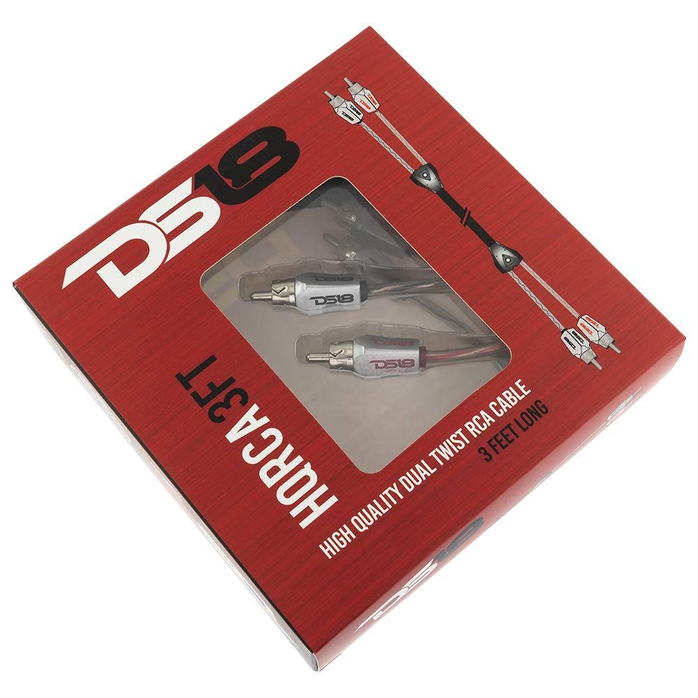 DS18 HQRCA-3FT RCA Stereo Audio Cable - 3ft Dual Twist Wire for Premium Sound Quality & Noise Rejection