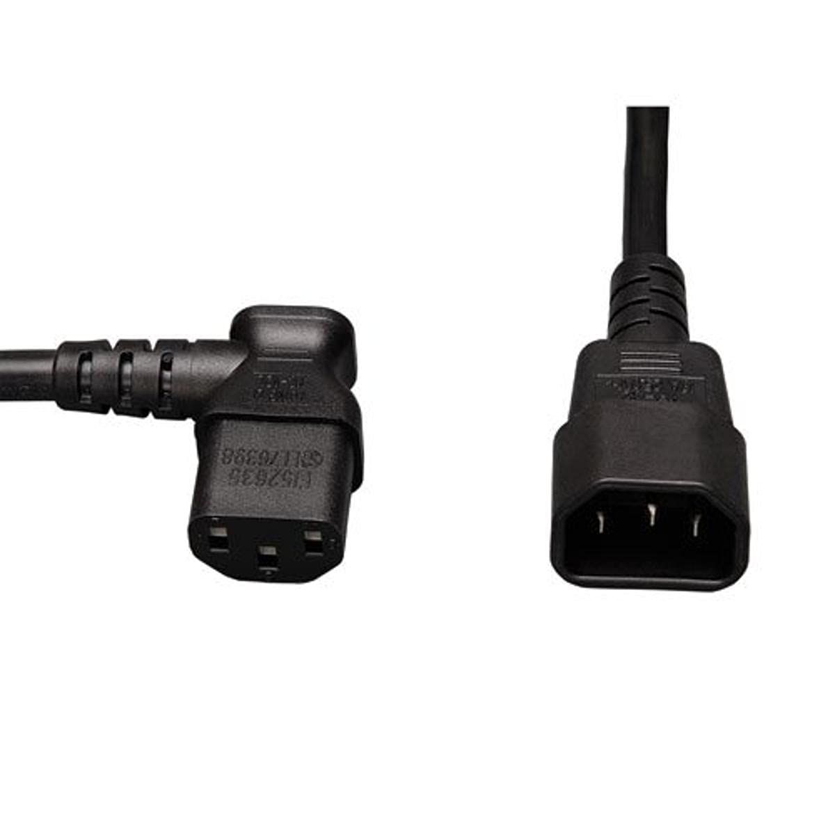 Tripp Lite 2-ft Power Extension Cord 10A 18AWG (IEC-320-C14 to Left Angle IEC-320-C13) - Reliable Black Cable