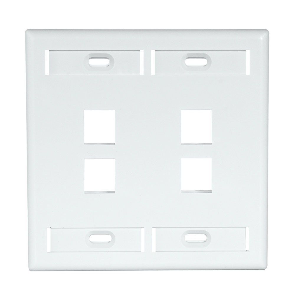 Leviton 42080-4WP 4-Port Dual Gang Wallplate with ID Windows - QuickPort, White