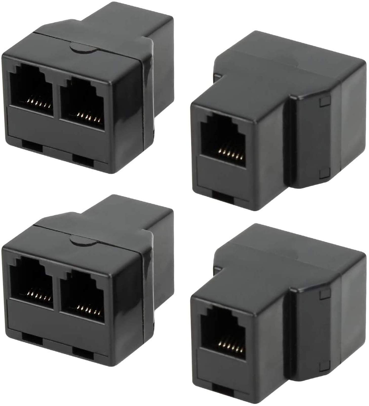Uvital RJ12 6P6C Telephone Splitters - 1 Female to 2 Female Landline Connectors (Black, 4 Pack)
