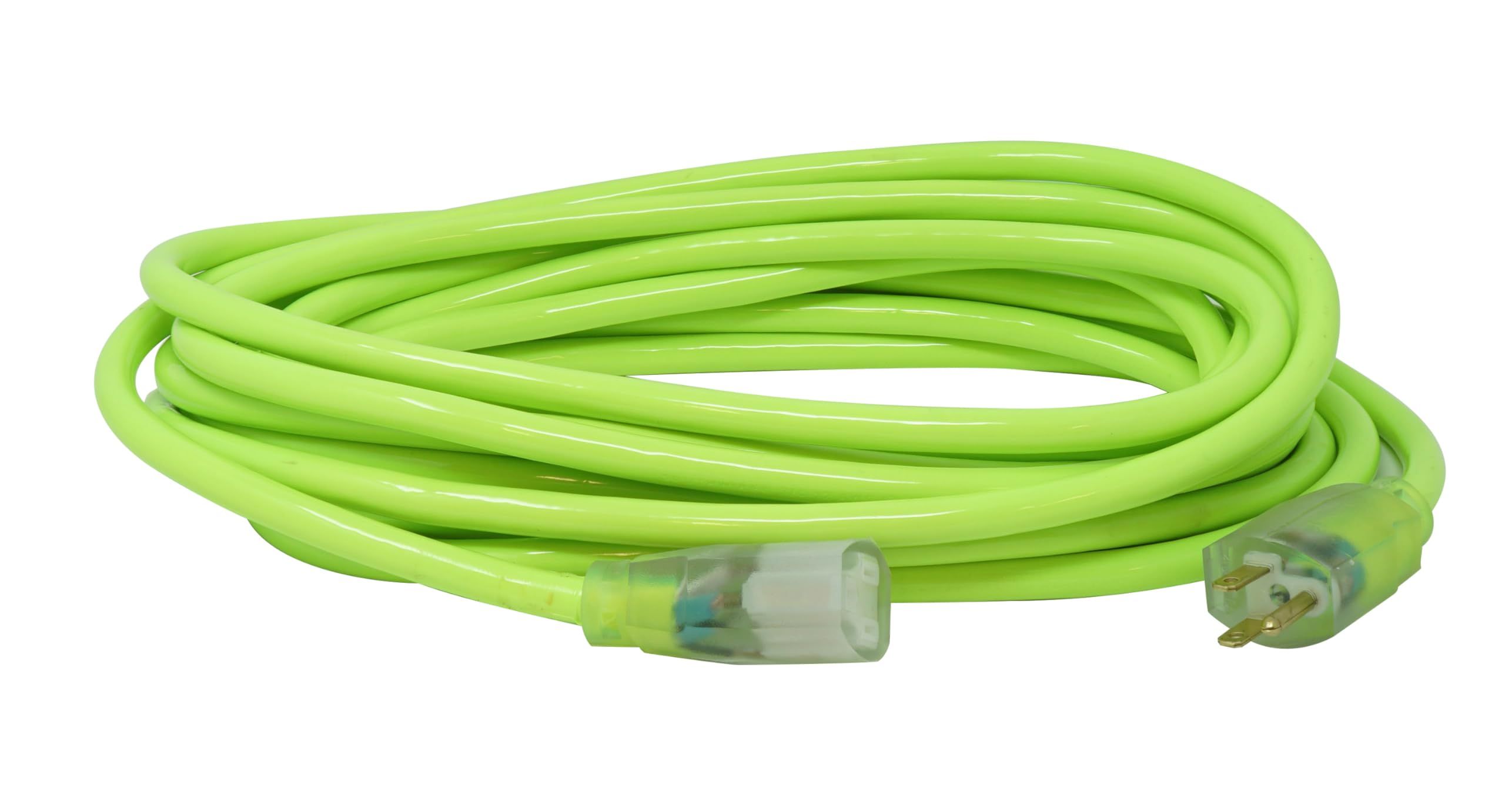 Southwire 25ft Heavy Duty Extension Cord - 12 Gauge, Lighted End, High Visibility Outdoor Use, Cool Green SJTW