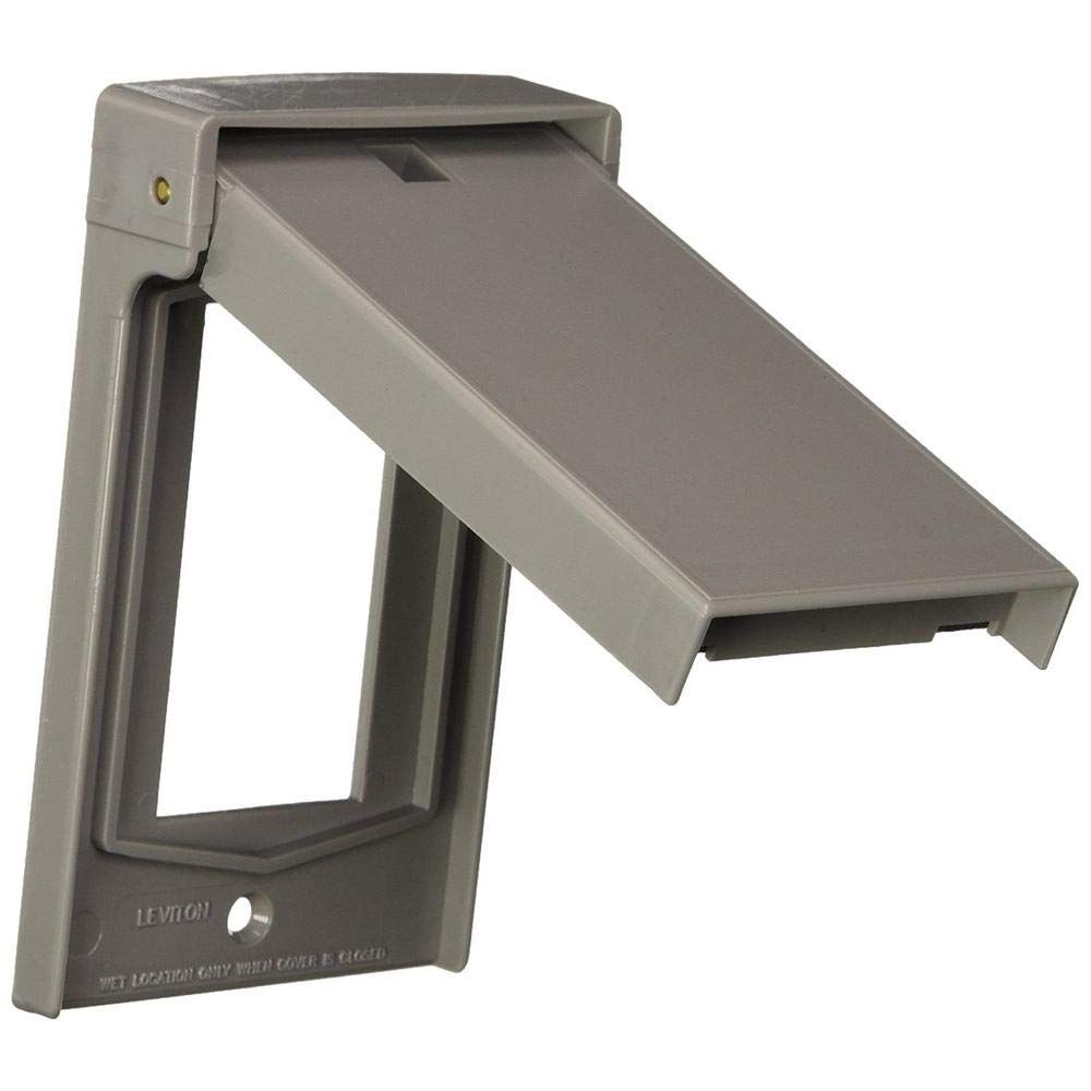 Leviton 4998-GY Weather-Resistant 1-Gang Decora Wallplate Cover - Gray Thermoplastic with Vertical Self-Closing Lid