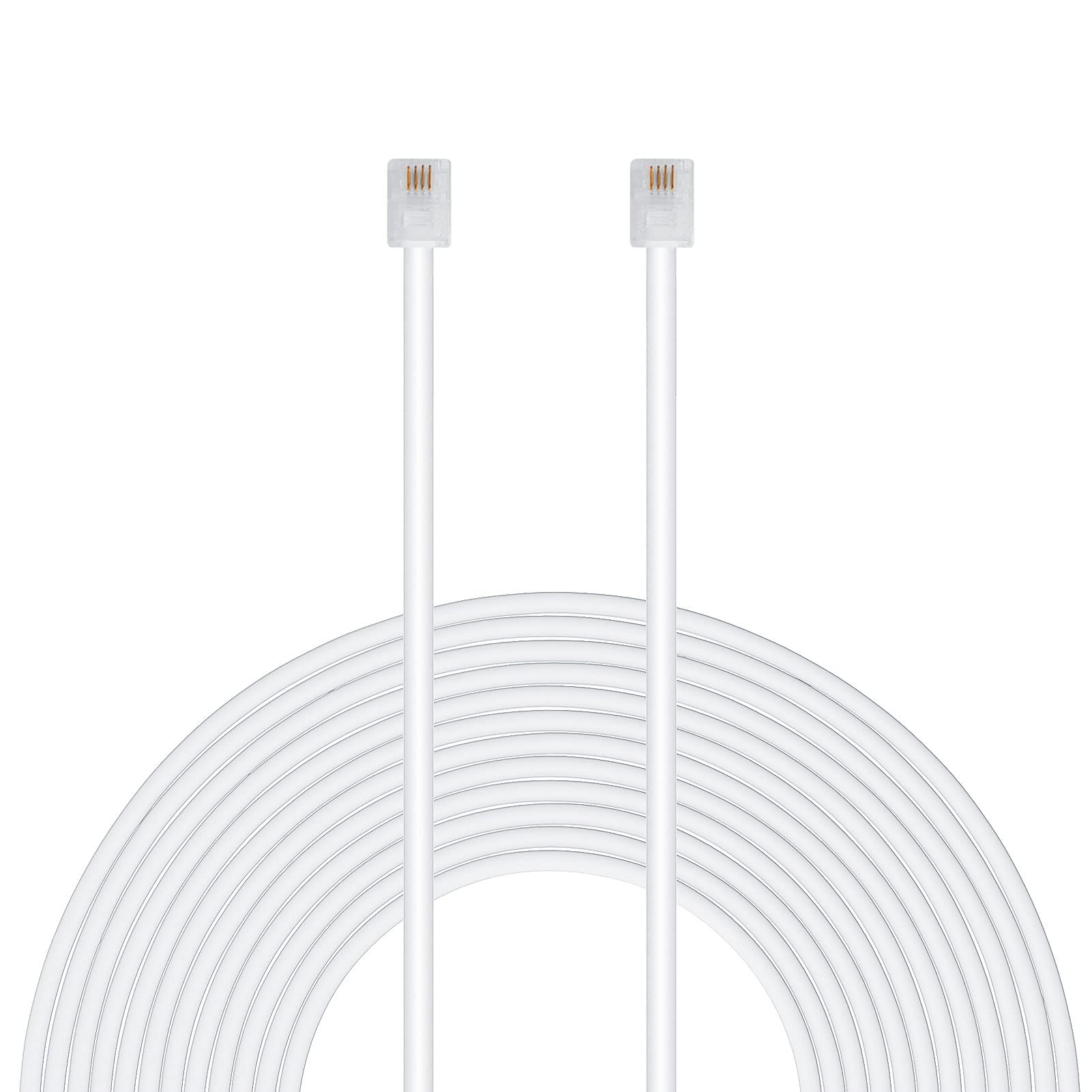 Uvital 100ft Telephone Extension Cord with RJ-11 Plugs - High-Quality Landline Cable (White, 30.5M, 1 Pack)