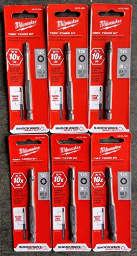 "Milwaukee 48-32-4561 SHOCKWAVE 3-1/2" Torx T25 Power Bits - 6-Pack for Impact Drivers"