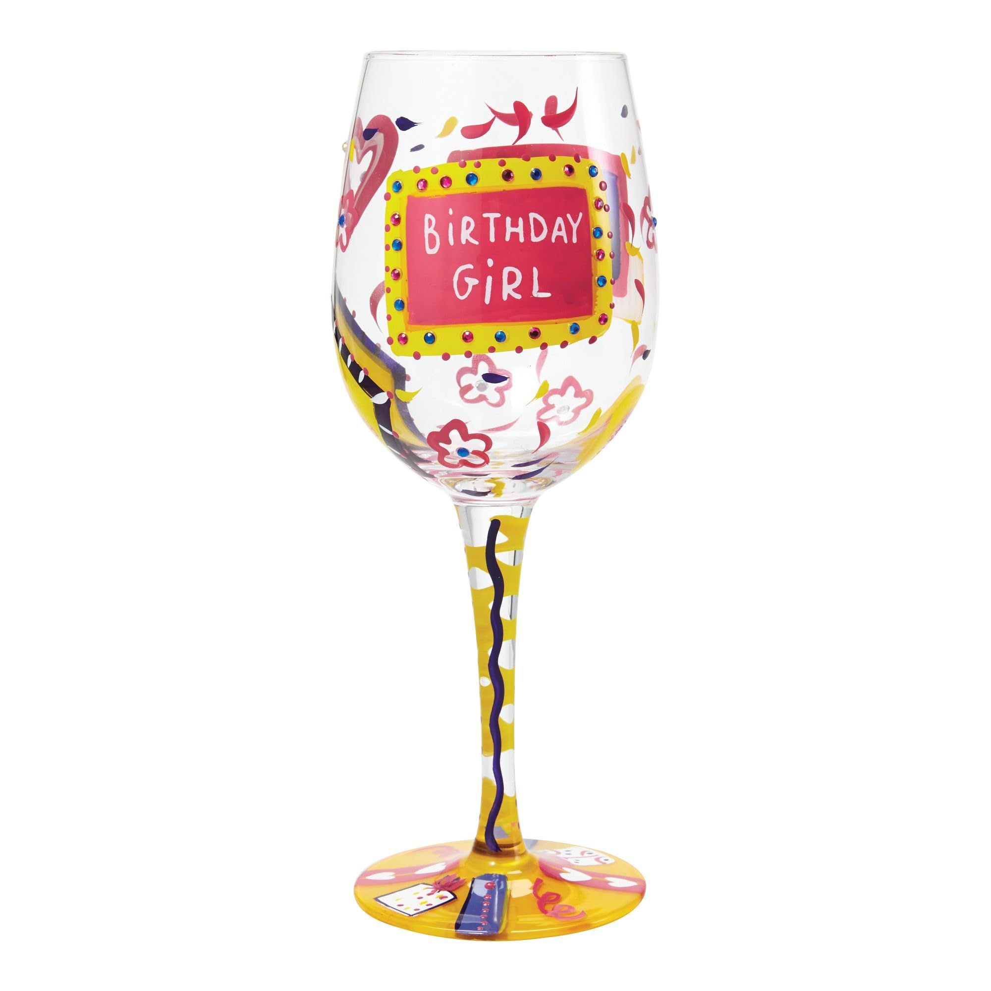 Unique Lolita Birthday Girl Artisan Painted Wine Glass Gift - Colorful & Perfect for Celebrations!