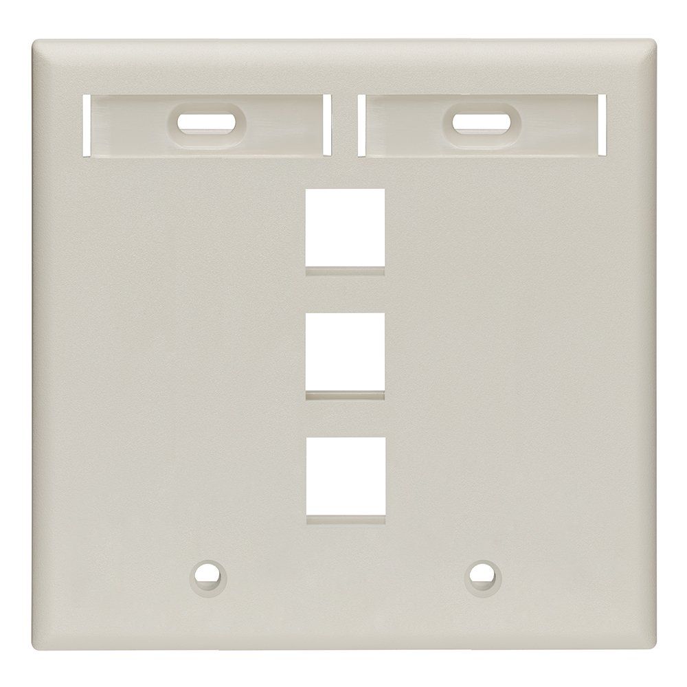Leviton 42080-3TP Dual Gang Wallplate - 3-Port QuickPort with ID Windows in Light Almond