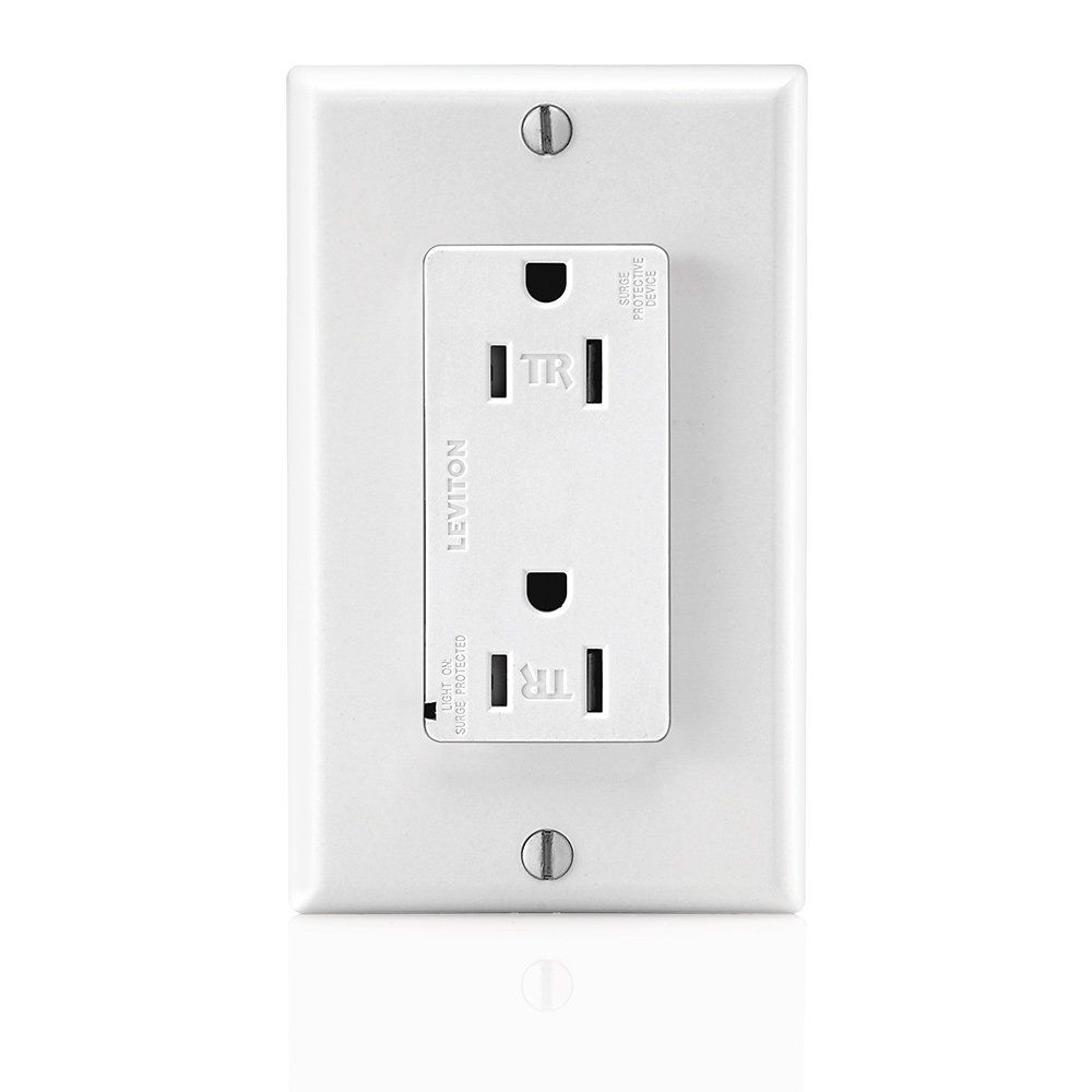 Leviton T5280-W 15A Surge Suppressor Receptacle: Tamper Resistant, Commercial Grade, Self Grounding, White