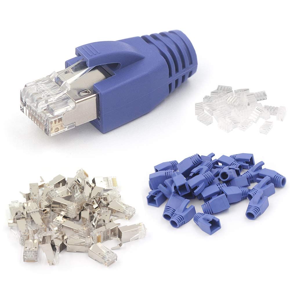 VCE 30-Pack RJ45 Connectors CAT7/CAT6A - Shielded Modular Plugs for Thick Cables, Gold Plated with Strain Relief Boots