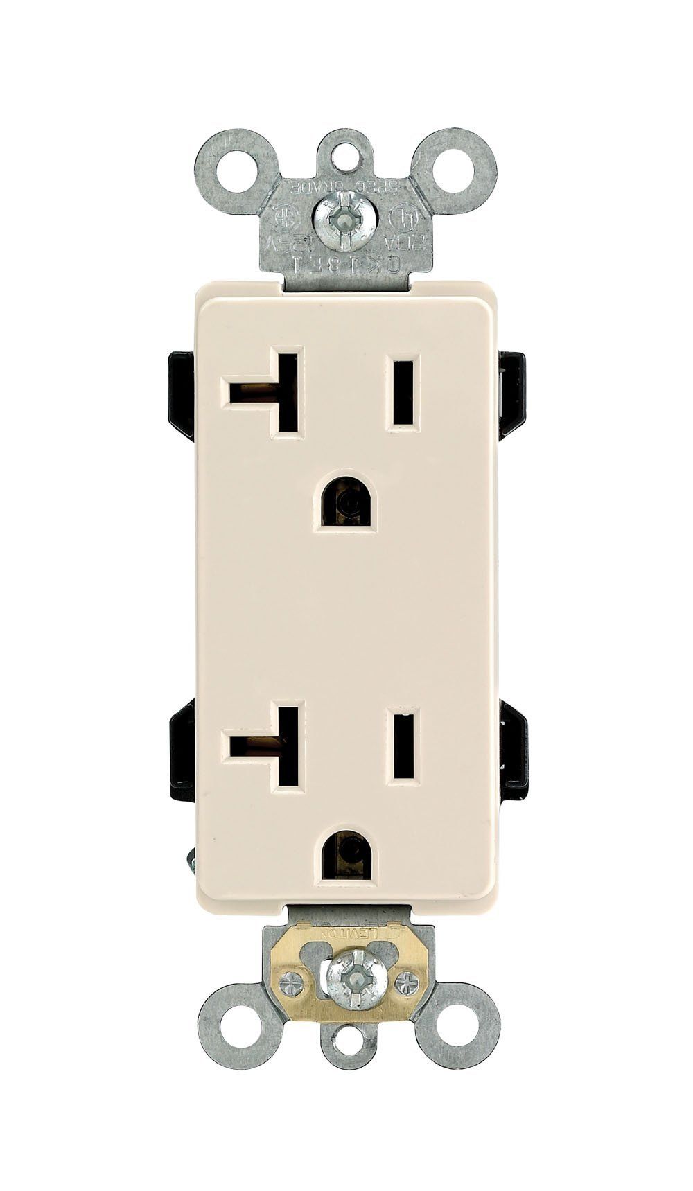 Leviton 16352-T 20A Decora Plus Duplex Receptacle - Commercial Grade, Self-Grounding, Light Almond