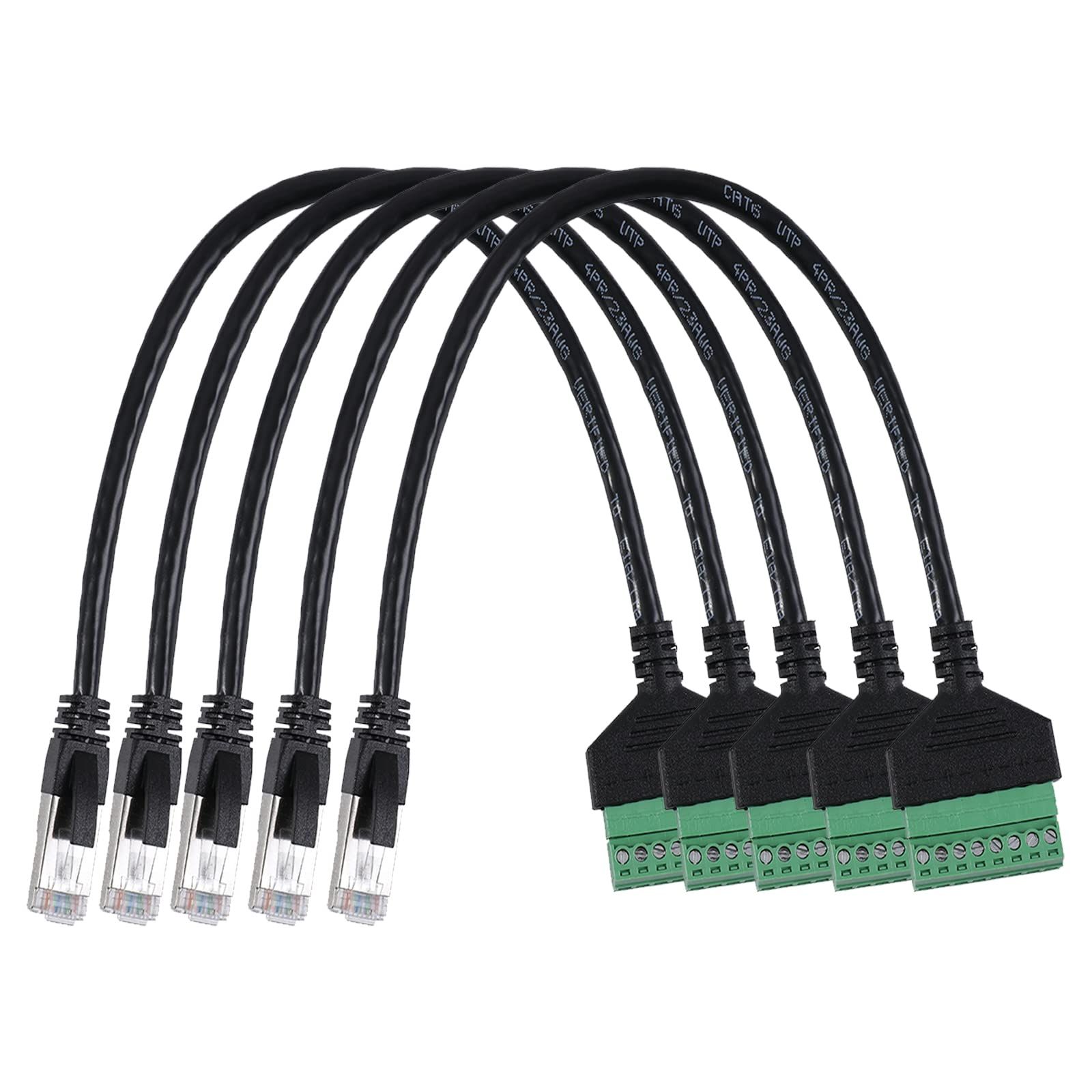 Jienk 5Pcs RJ45 Male to 8 Pins Terminal Block Adapter for Cat5 Ethernet & CCTV - Fast Internet Connector