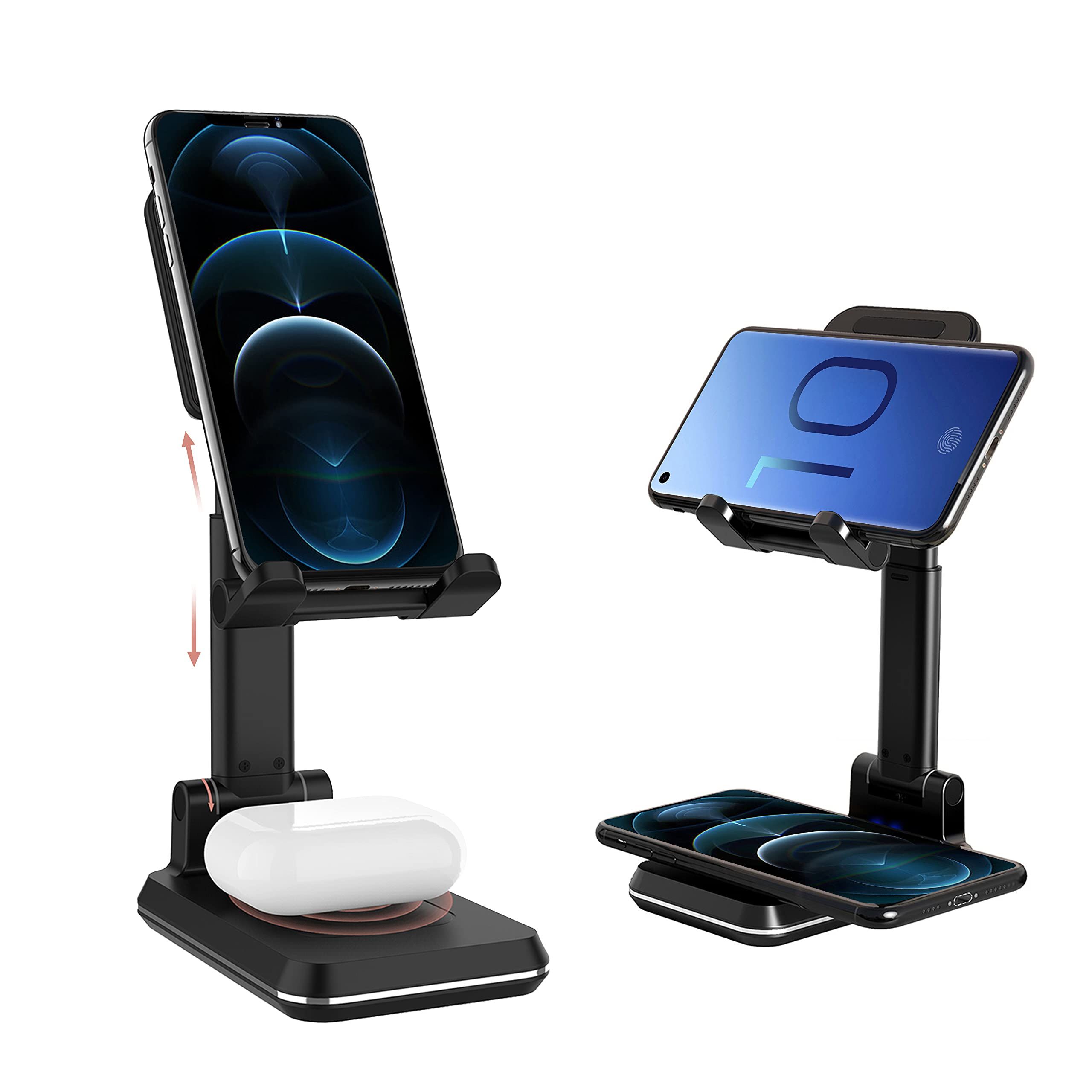 Kertxin 2-in-1 Qi Certified 15W Wireless Charger Stand for iPhone 16/15/14/13/12 & Samsung S21/S20/S10 - Adjustable Desk Charging Station