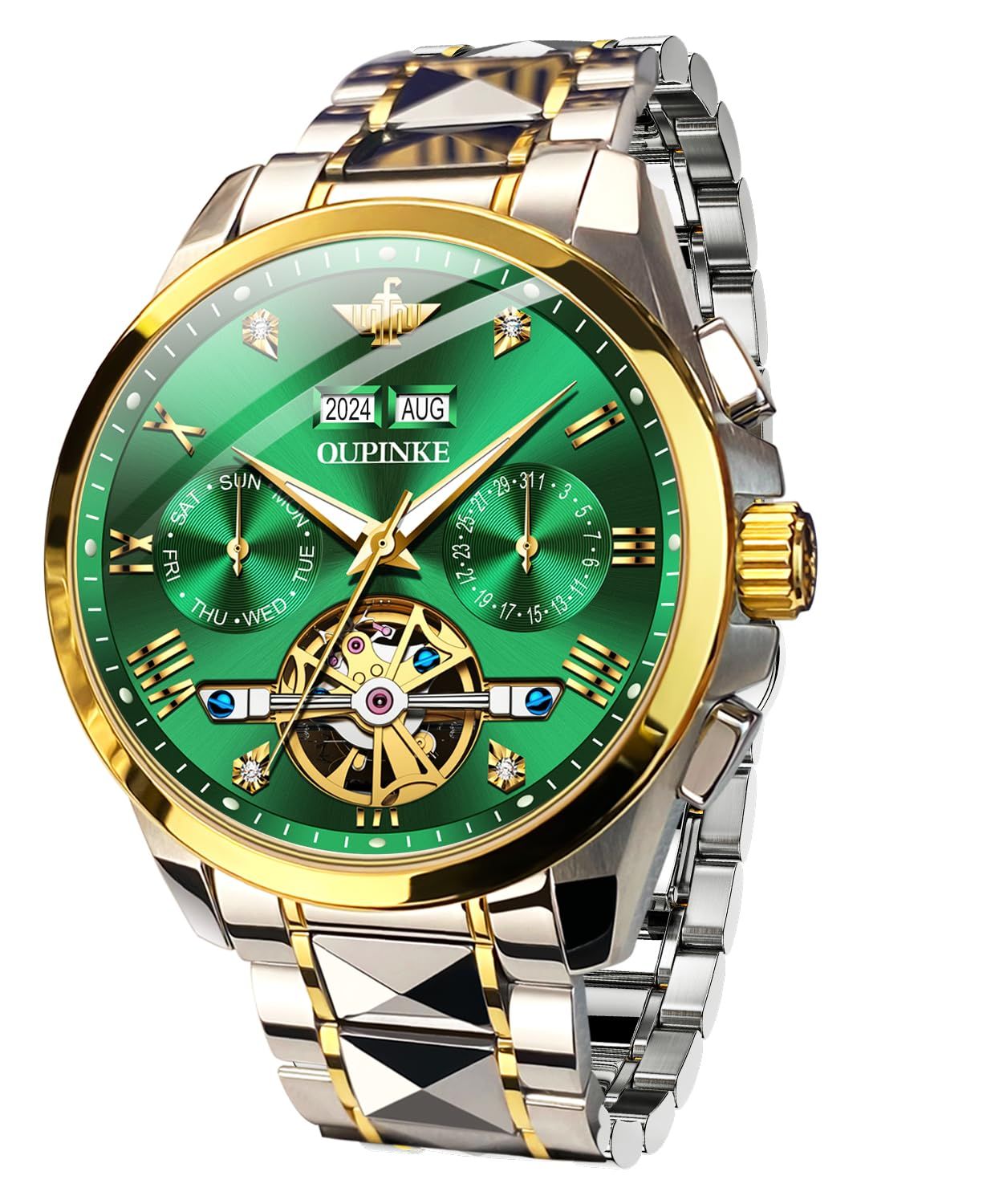 OUPINKE Watch for Men Blue Leather Automatic Japanese Mechanical Starry Dial Moon Phases Waterproo Business Luxury Watch