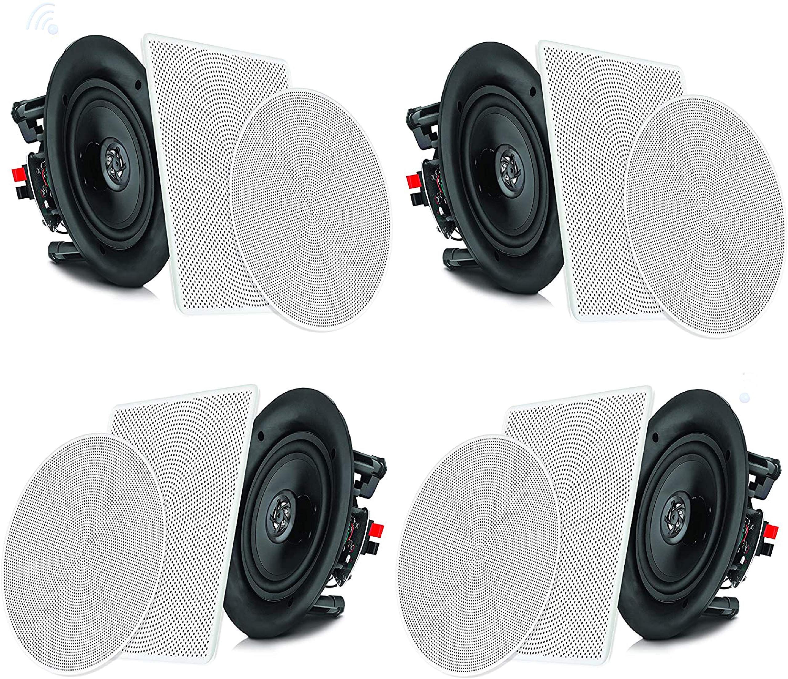 Pyle 6.5” 4 Bluetooth Flush Mount In-wall In-ceiling 2-Way Speaker System Quick Connections Changeable Round/Square Grill Polypropylene Cone &amp; Tweeter Stereo Sound 4 Ch Amplifier 200 Watt - PDICBT266