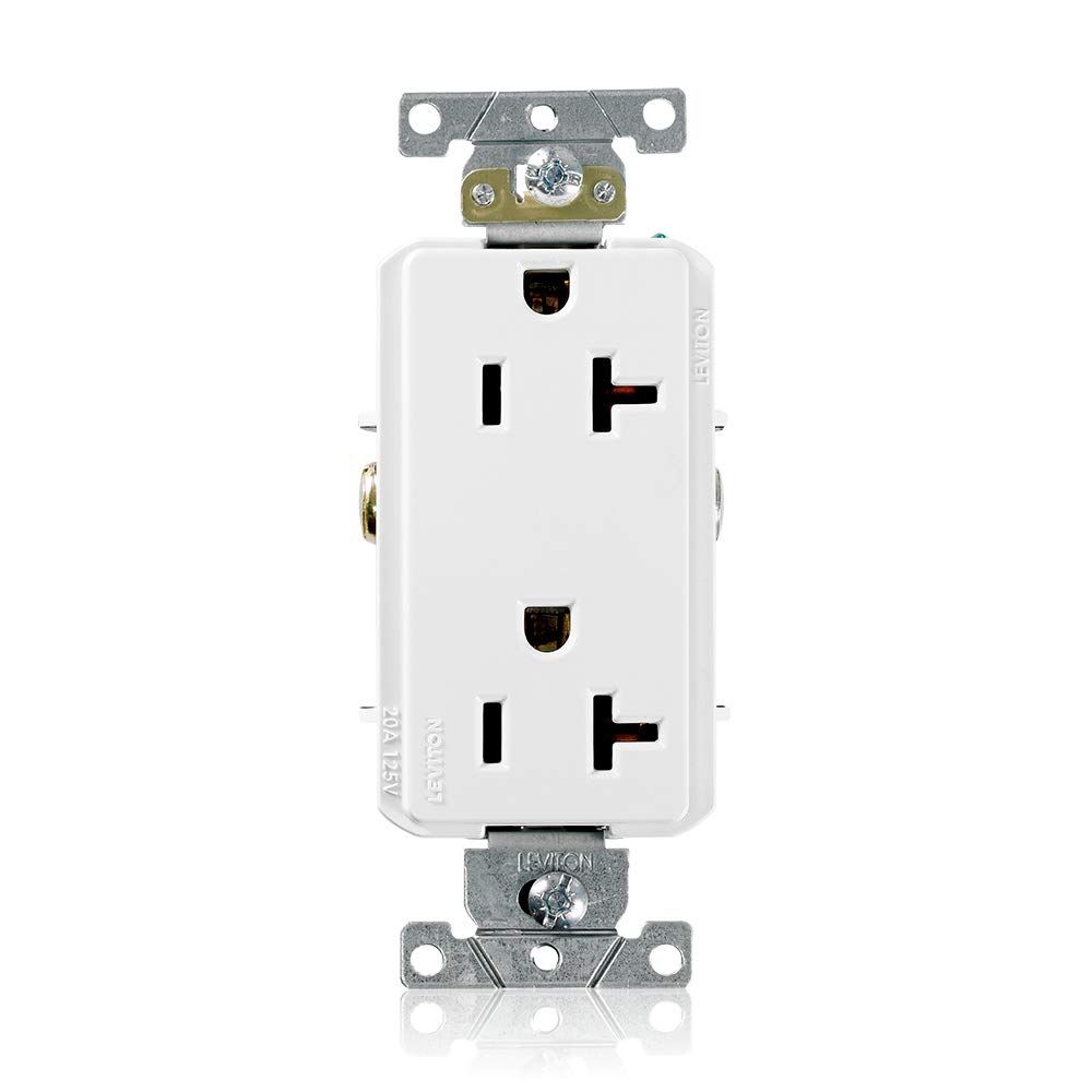 Leviton 16342-W 20A Decora Plus Duplex Receptacle - Commercial Grade, Self-Grounding, White