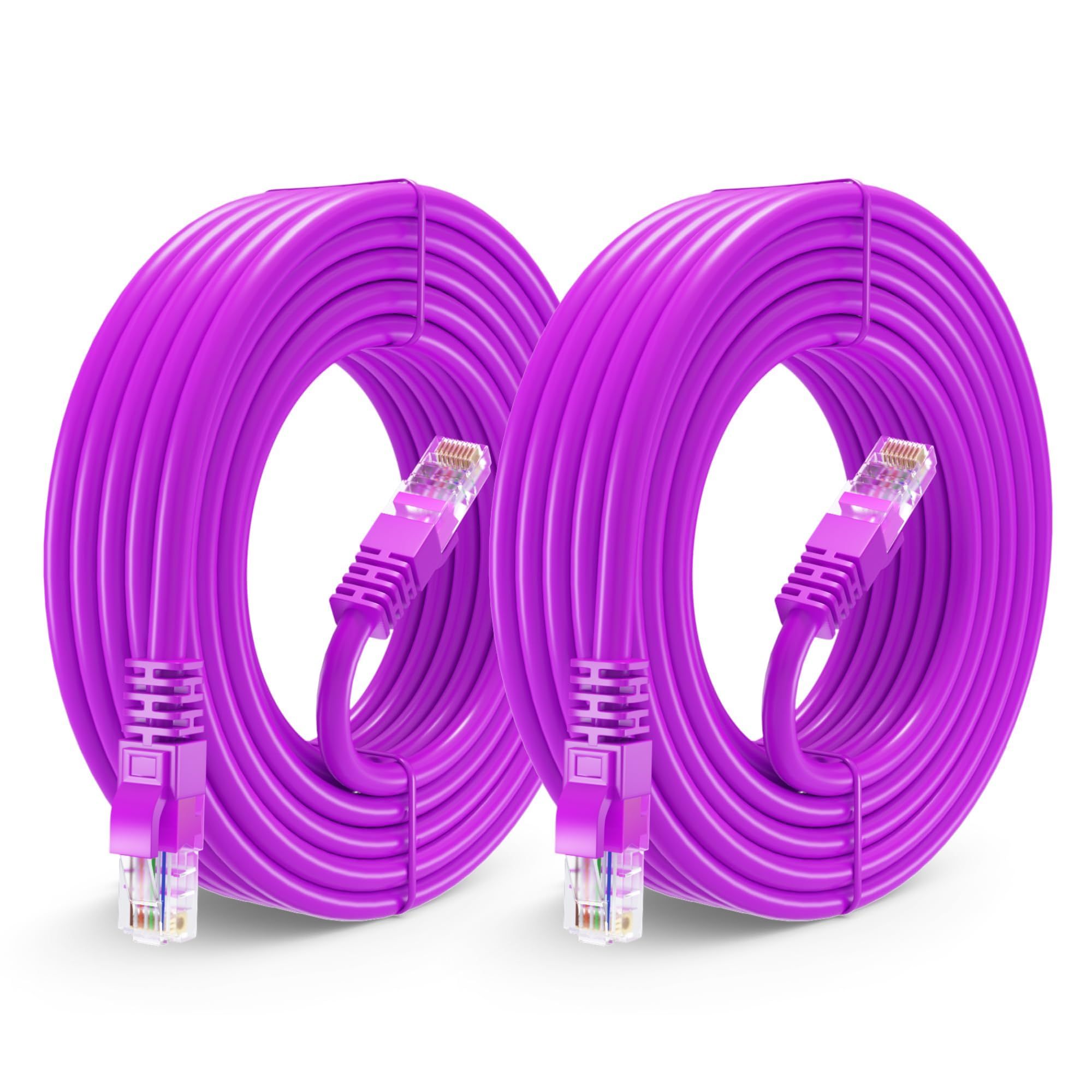 Maximm Cat 6 Ethernet Cable 25 ft (2-Pack) - High-Speed 10Gbps Network Cable, UTP, 550MHz - Purple Patch Cable for Fast Internet