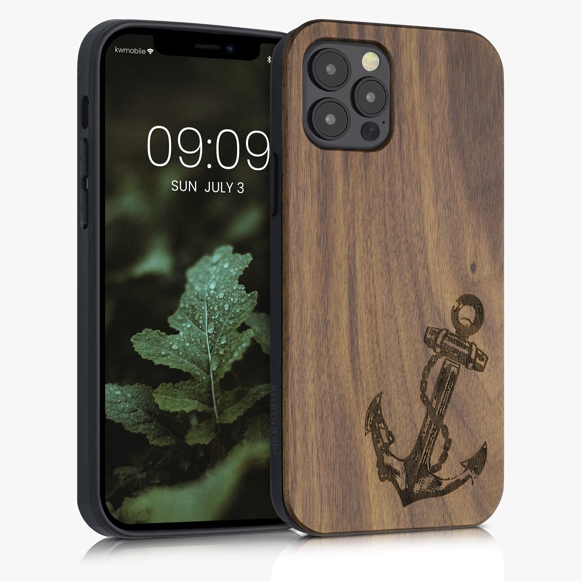 KWMobile Vintage Anchor Wood Case for iPhone 12/12 Pro - Dark Brown Cover