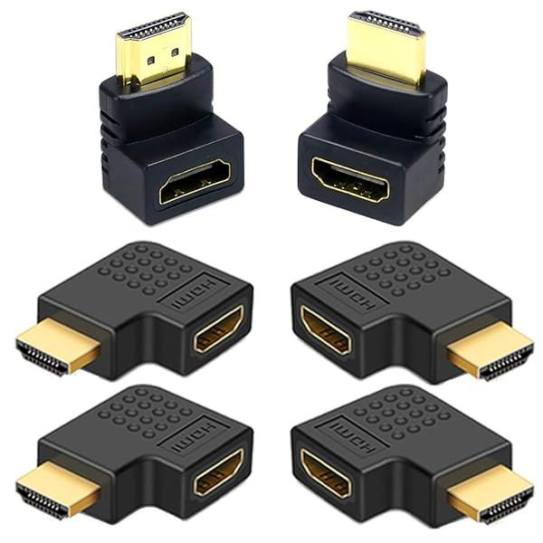 6Pack 3D and 4K HDMI Angled Adapter Combo 2 Pcs 90 and 270 Degree 4 Pcs Vertical Flat Left and Right 90 Degree Male to Female HDMI Adapter TV Connector
