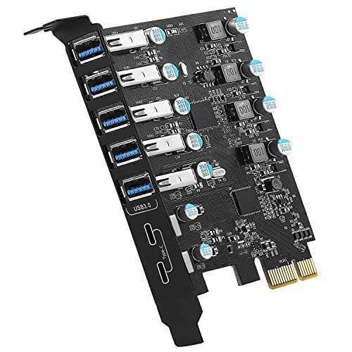 7-Port USB PCIe Card: Super Speed 5x USB 3.0 & 2x USB-C Hub for Windows 10/11 Desktop PC