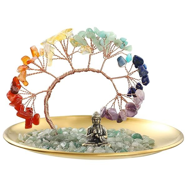 7 Chakra Crystal Tree Buddha Statue for Wealth and Luck Yoga Meditation Home Decor Living Room Bedroom Office Shelf Accents