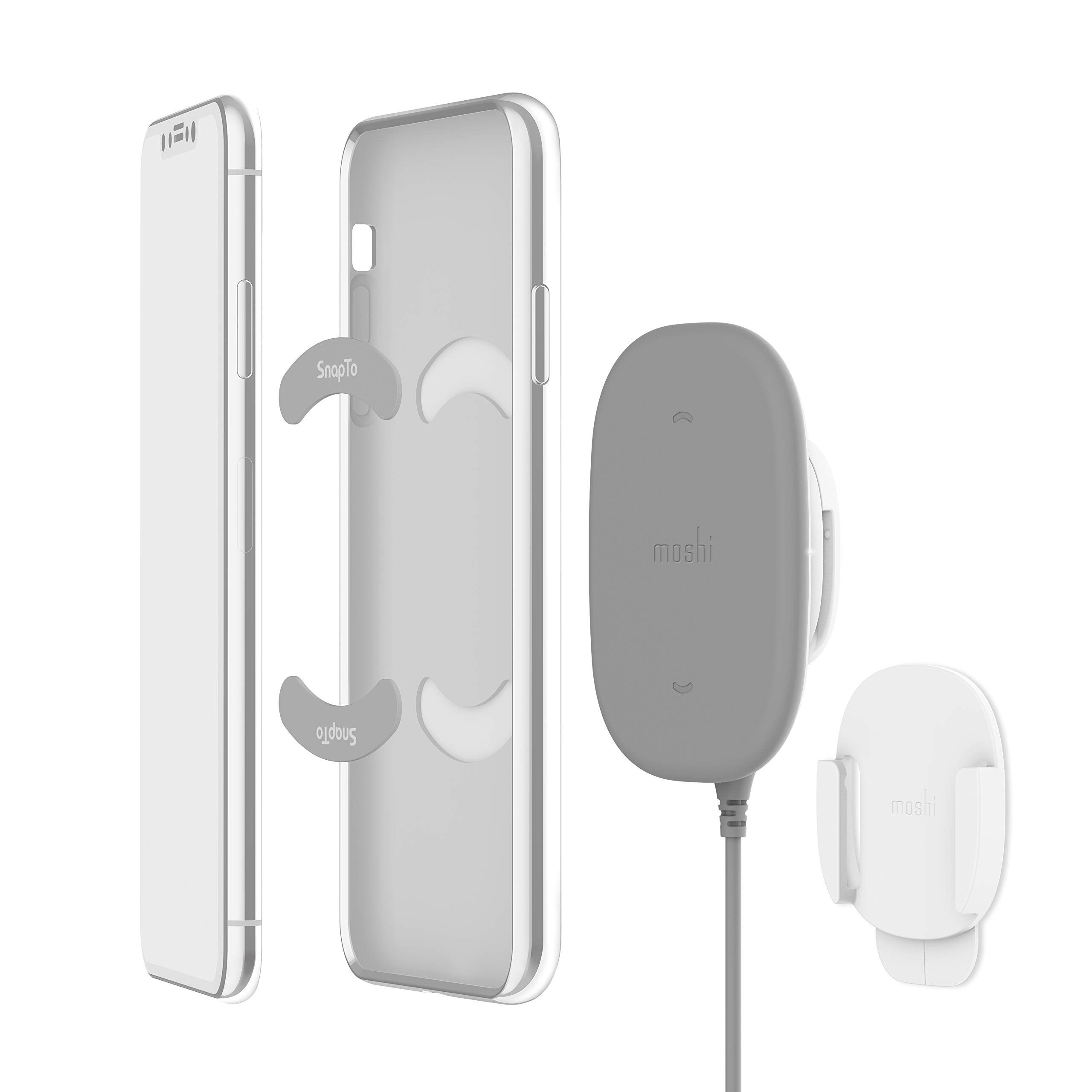 Fast Charge with Moshi SnapTo Magnetic Wall Mount - Qi-Certified, Compatible with SnapTo Cases, Supports Portrait & Landscape