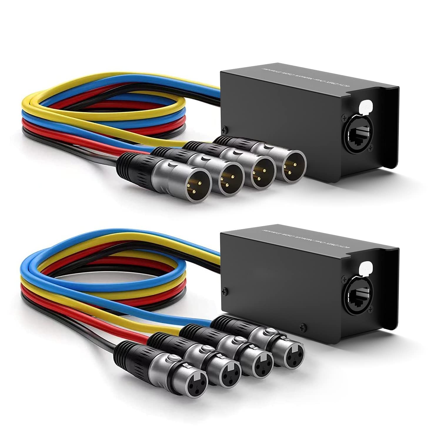 4 Channel XLR Snake Box Extender for Stage Lighting & Studio - Multi Network Receiver Over Cat5E/Cat6/Cat7 Ethercon Cable