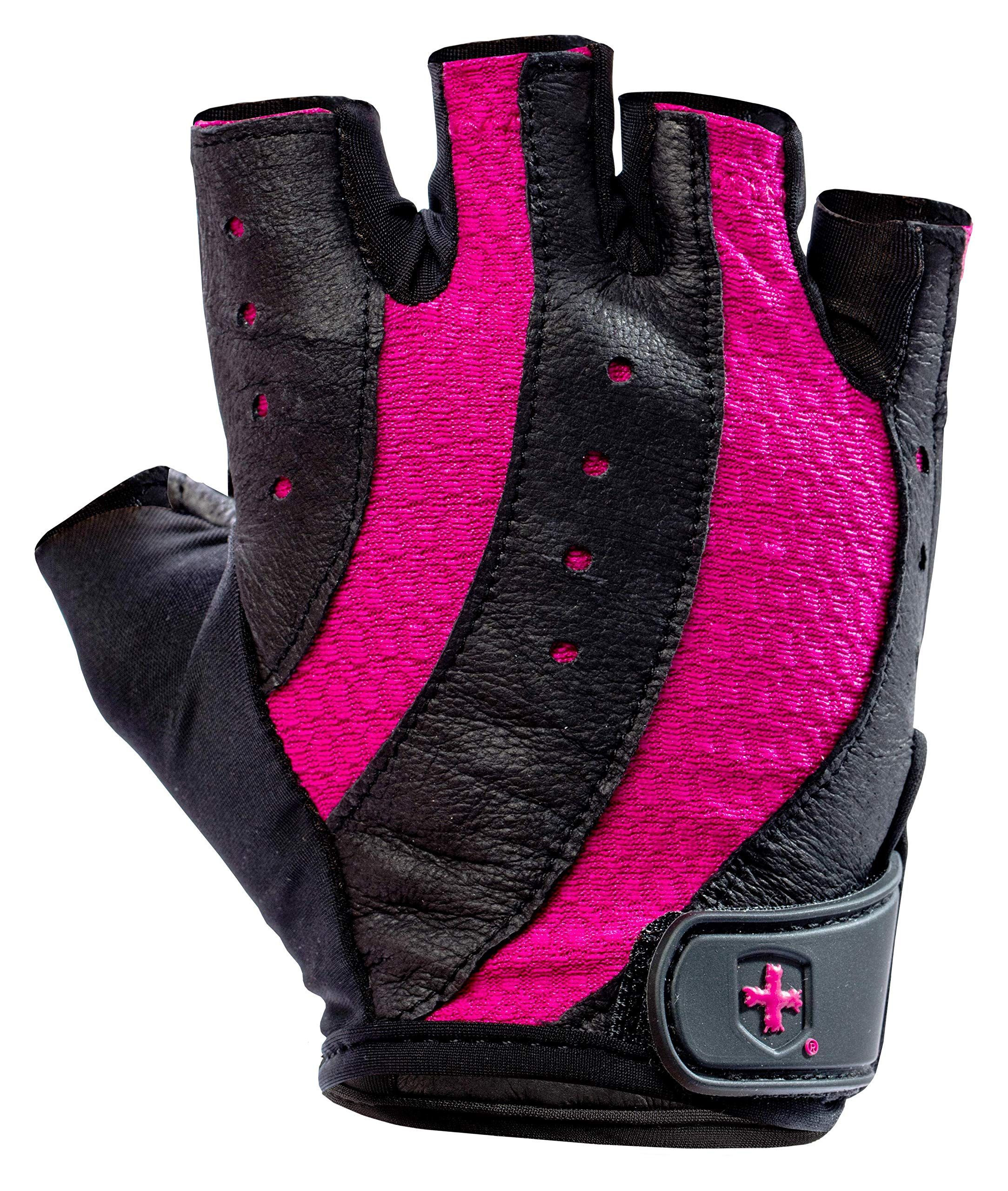Harbinger Women's Pro Weightlifting Gloves - Vented Cushioned Leather Palm for Fitness & Gym Workouts (Black/Pink, Large)