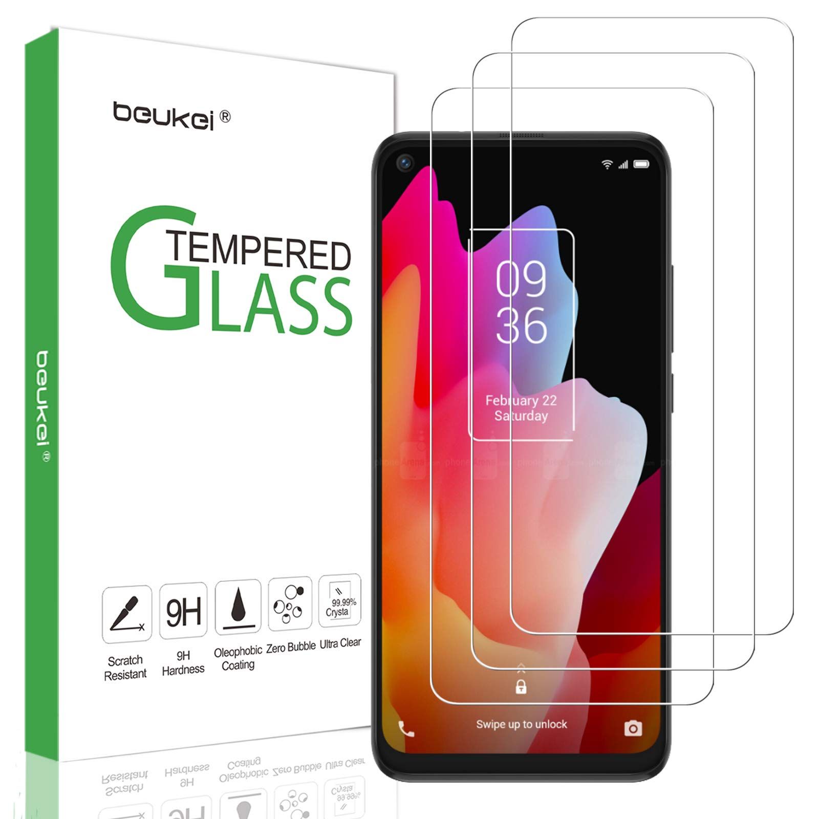 Beukei 3 Pack Tempered Glass Screen Protector for TCL 10L & 10 5G UW - Full Coverage, Anti-Scratch, Bubble-Free