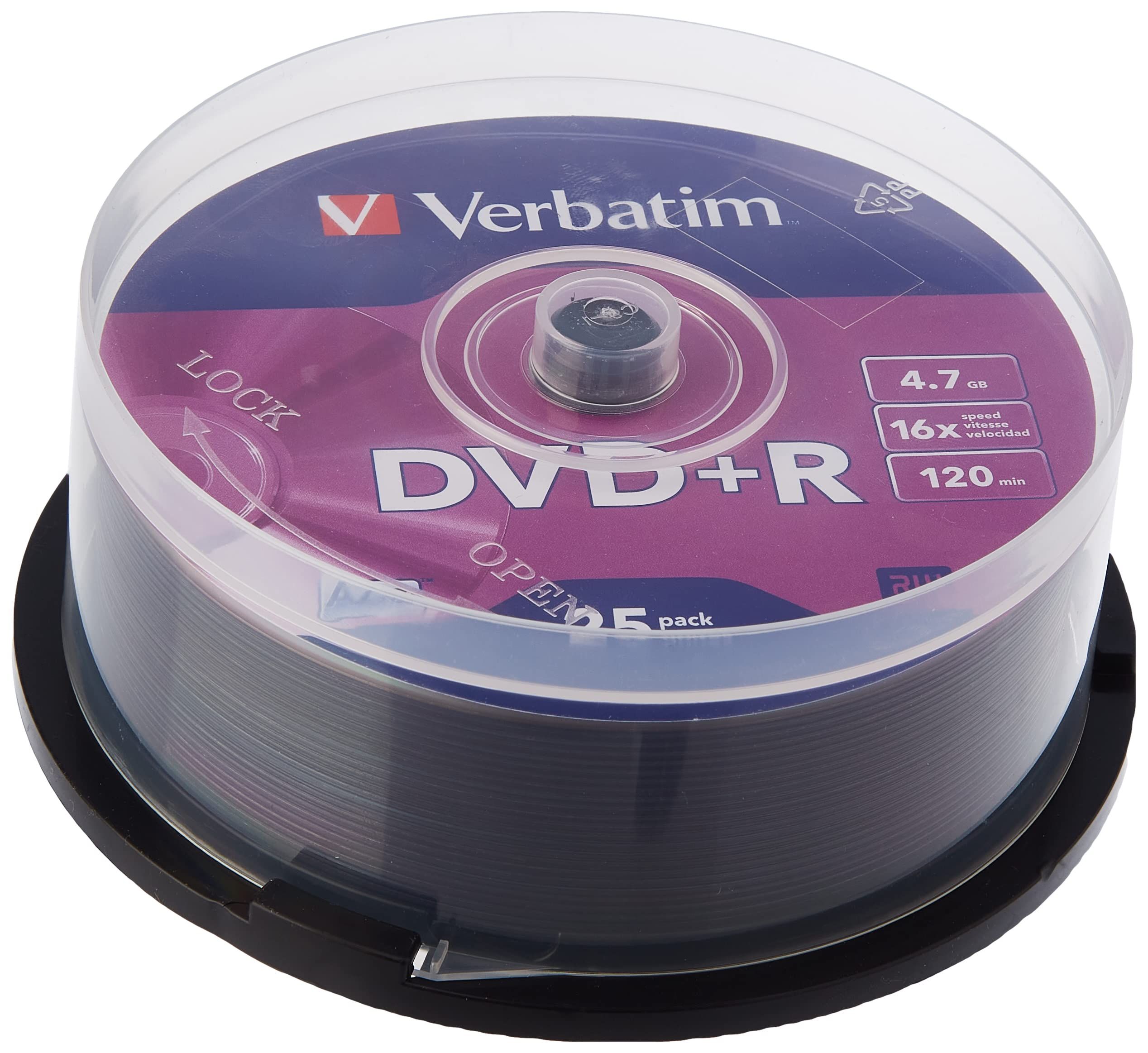 Buy Verbatim DVD+R Spindle 16x 4.7GB (Pack of 25) - High-Quality Blank Discs for Reliable Data Storage