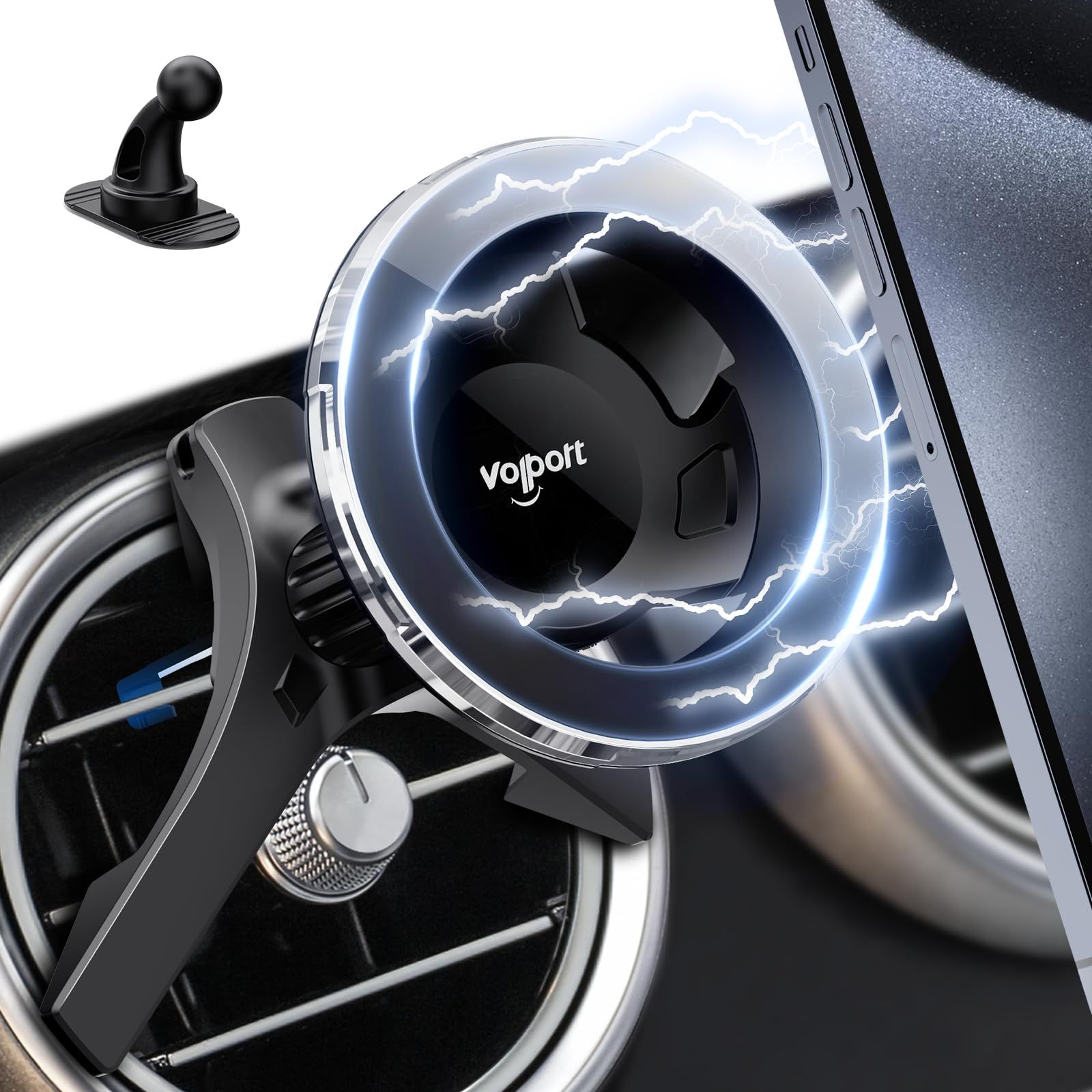 Volport MagSafe Car Mount: Strong Magnetic Phone Holder for iPhone 16/15/14/13/12 & Samsung S24 Ultra - Air Vent & Dashboard Compatible