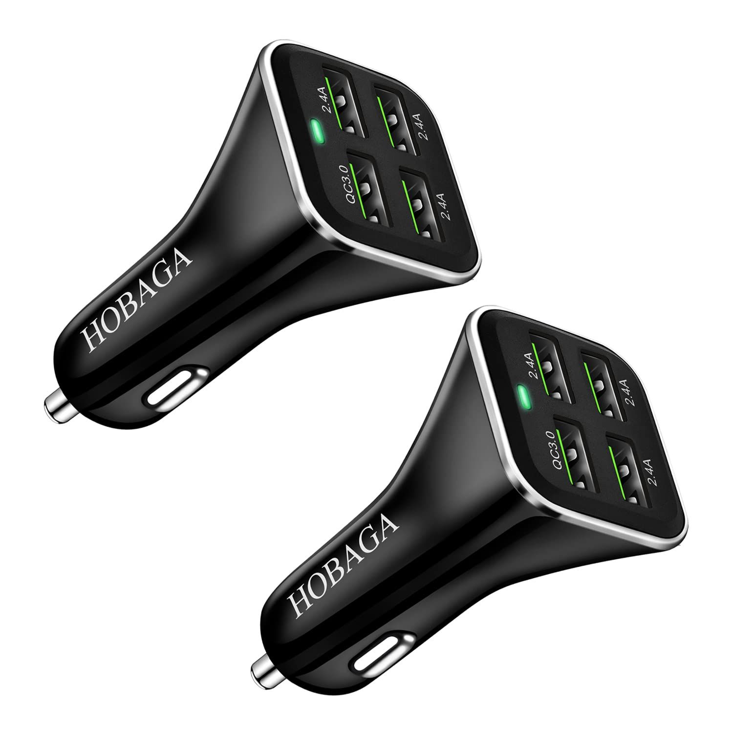 USB Car Charger Adapter 4-Port QC 3.0 Fast Charger 48W for iPhone 13/12/11 Pro Max, Samsung Galaxy S20, LG, Pixel - 2 Pack