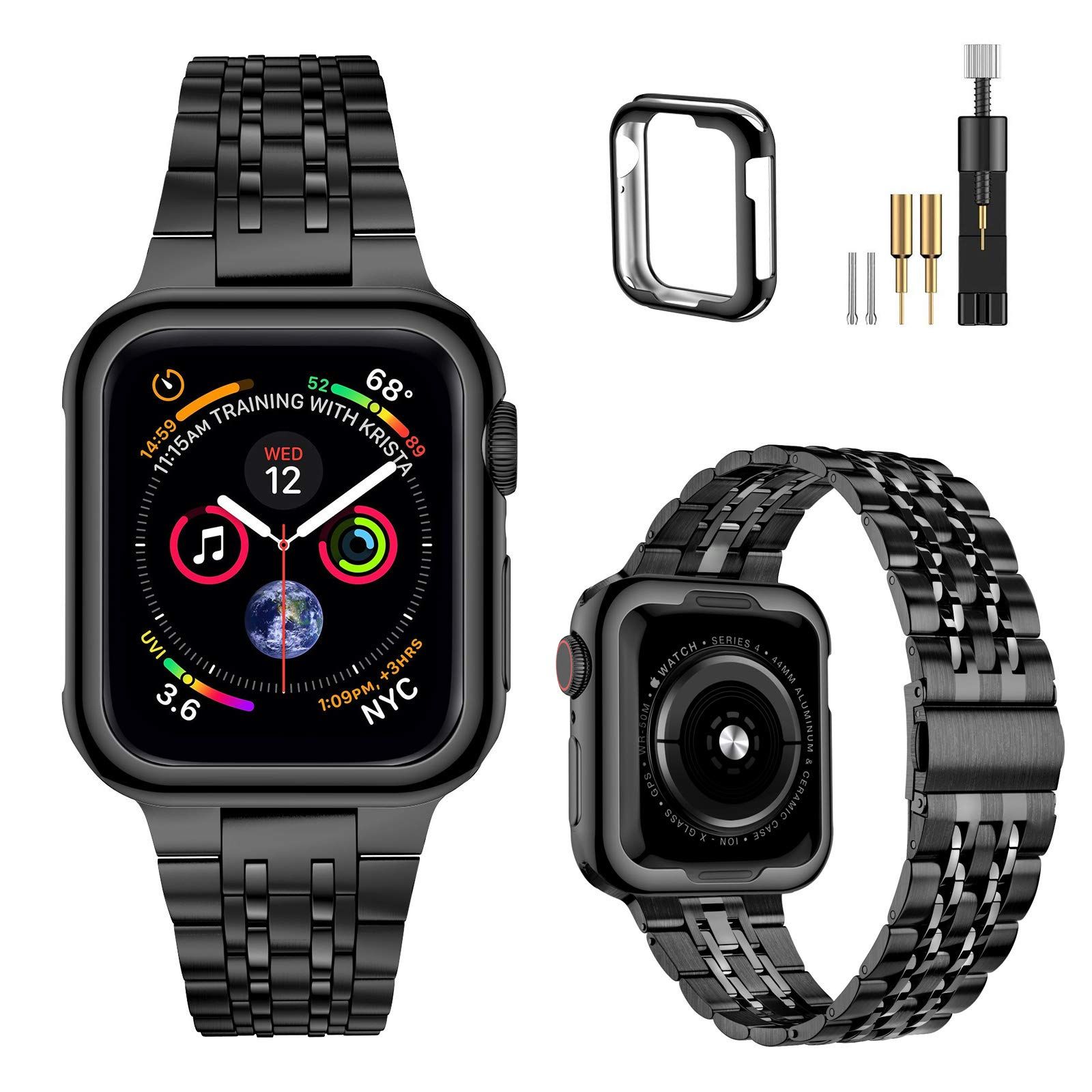 Buy MioHHR Stainless Steel Apple Watch Band 44mm/42mm - Compatible with Series 1-6 & SE, Sleek Black Design