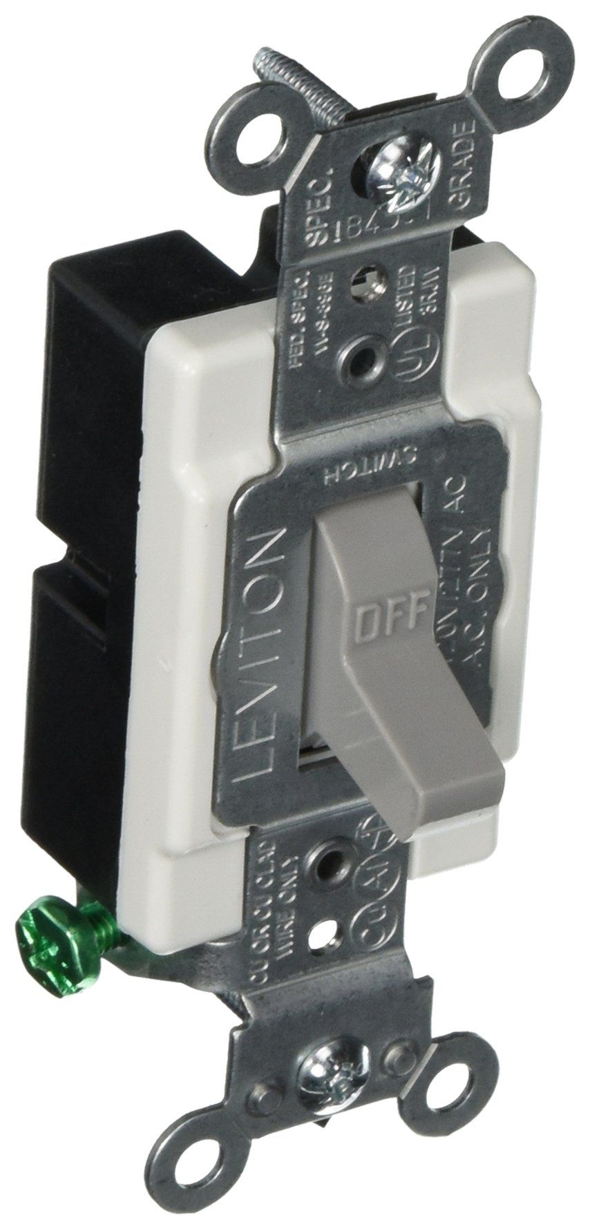 Leviton CS115-2GY 15 Amp Toggle Switch - Commercial Grade, Quiet, Grounding, 120/277 Volt, Gray