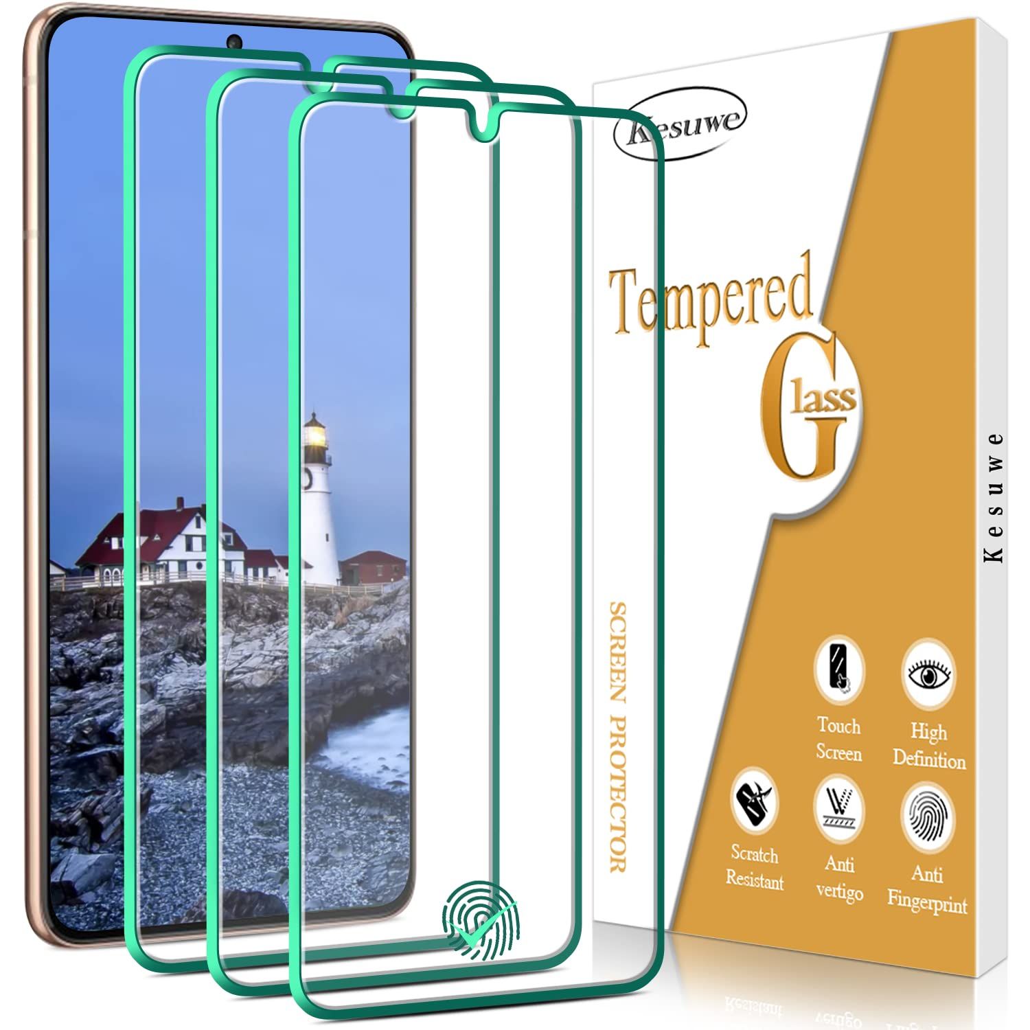 Kesuwe 3-Pack Screen Protector for Samsung Galaxy S21 5G - Anti-Scratch, Bubble-Free, Case Friendly, Fingerprint Reader Compatible