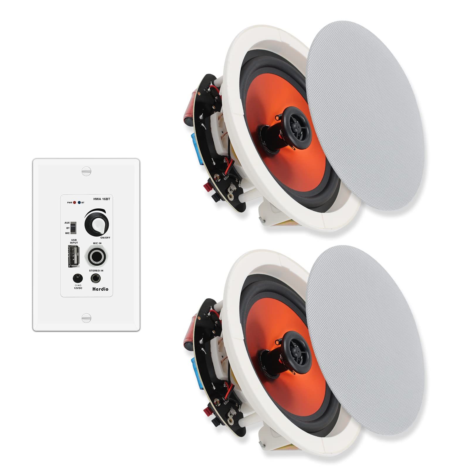 "Upgrade Your Sound: Herdio 6.5" Bluetooth Ceiling Speakers - 320W Flush Mount for Indoor & Outdoor Use"
