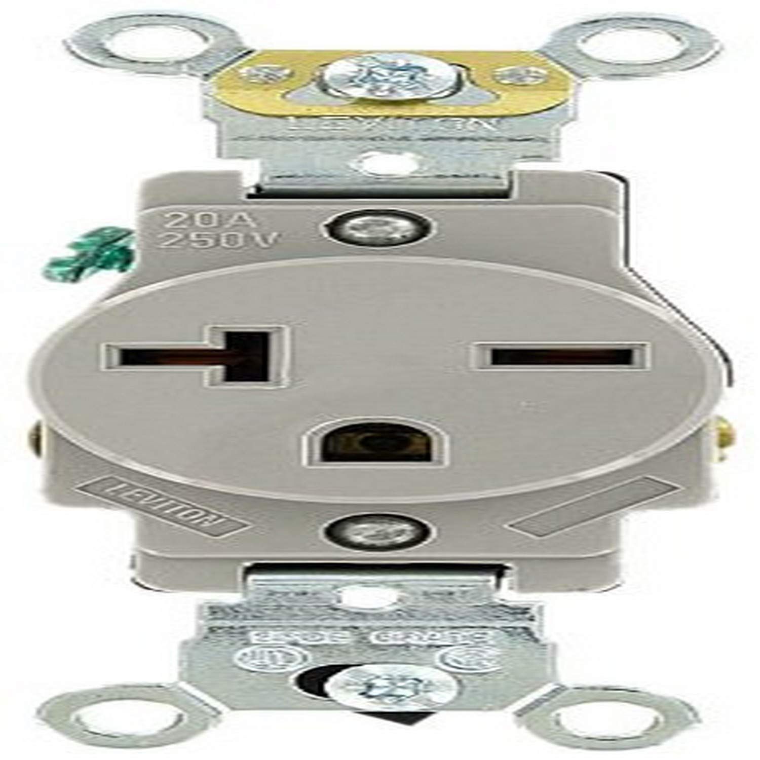 Leviton 5461-GY 20 Amp Industrial Receptacle - Heavy Duty, Self-Grounding, 250 Volt Gray Plug