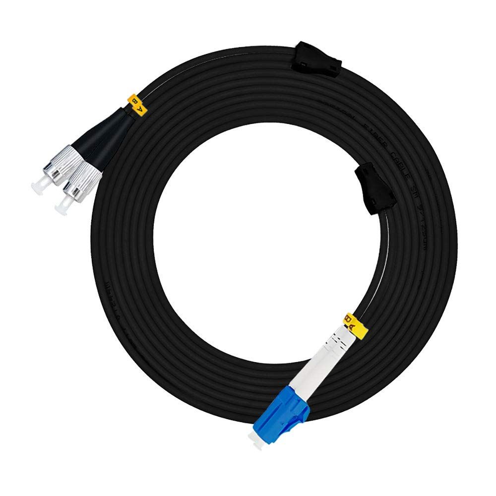 Jeirdus 50M LC to FC Outdoor Armored Duplex 9/125 SM Fiber Optic Cable - High-Quality Optical Patch Cord