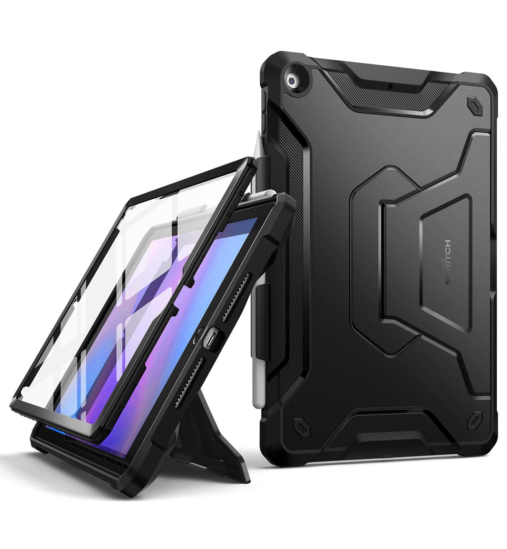 "Suritch iPad Case 9th/8th/7th Gen 10.2" - Rugged, Shockproof, Built-in Screen Protector & Kickstand - Black"