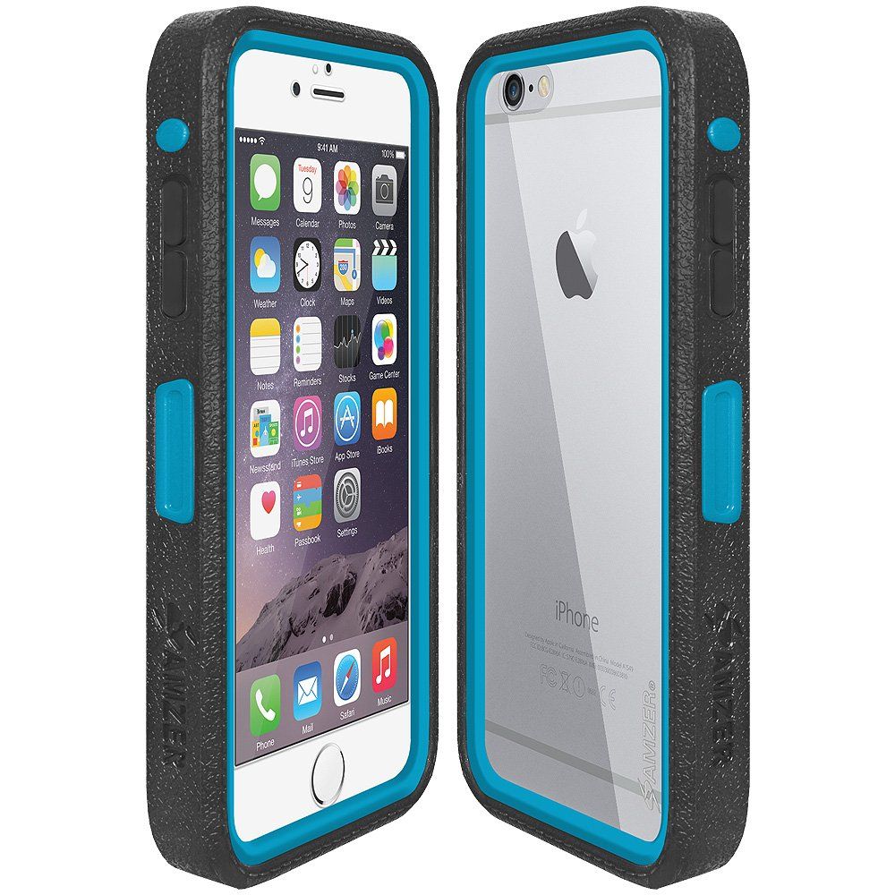 Amzer Crusta Rugged Case for iPhone 6 Plus & 6s Plus - Tempered Glass, Belt Clip, Black on Blue
