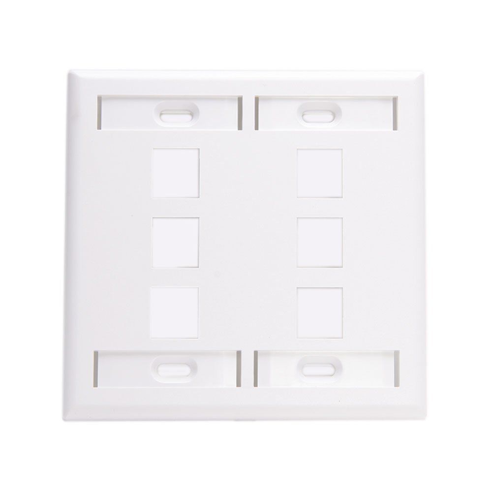Leviton 42080-6WP 6-Port Dual Gang Wallplate with ID Windows - QuickPort, White
