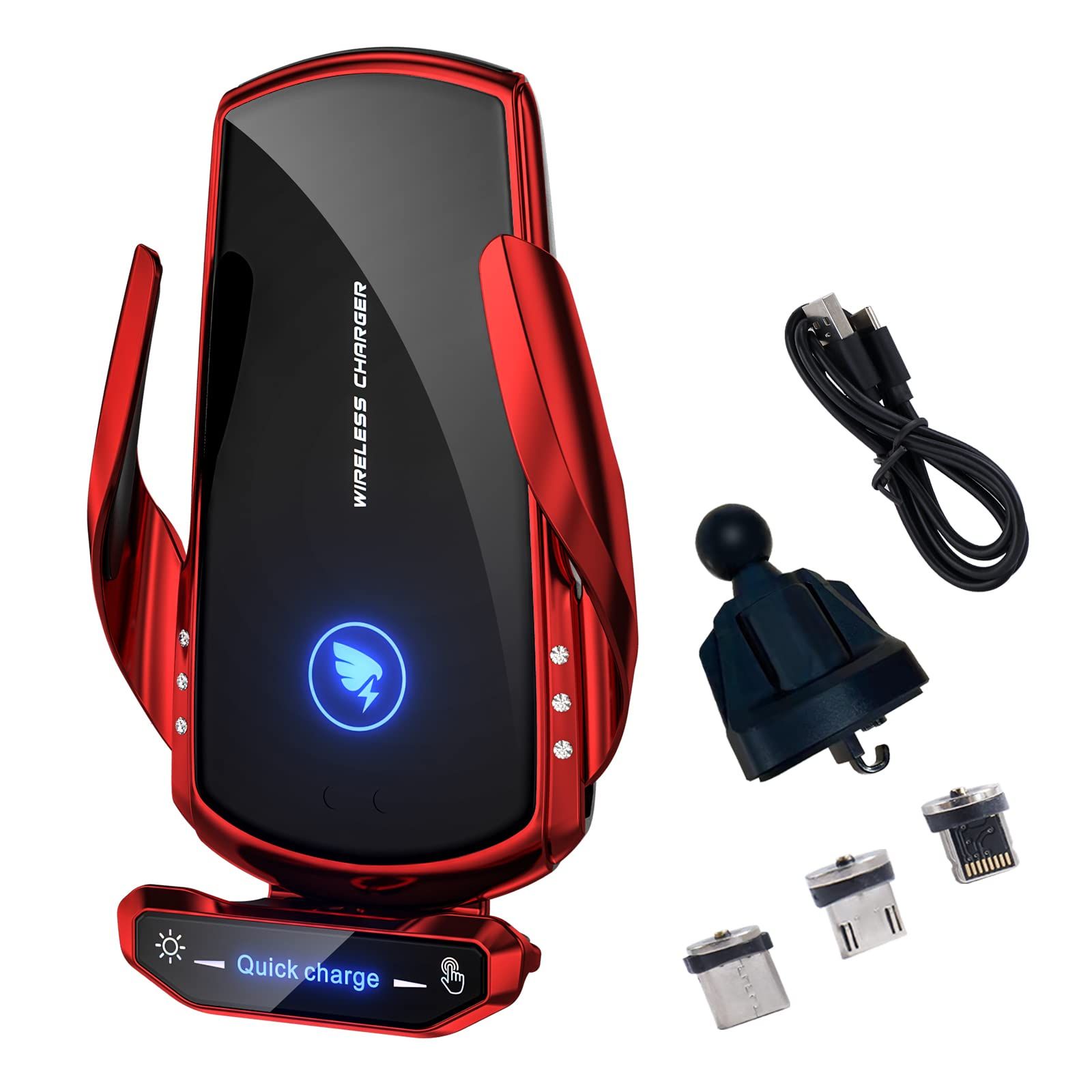 15W Wireless Car Charger Mount - Fast Induction Charging & Auto Clamping for All Android Phones - Air Vent Holder (Red)