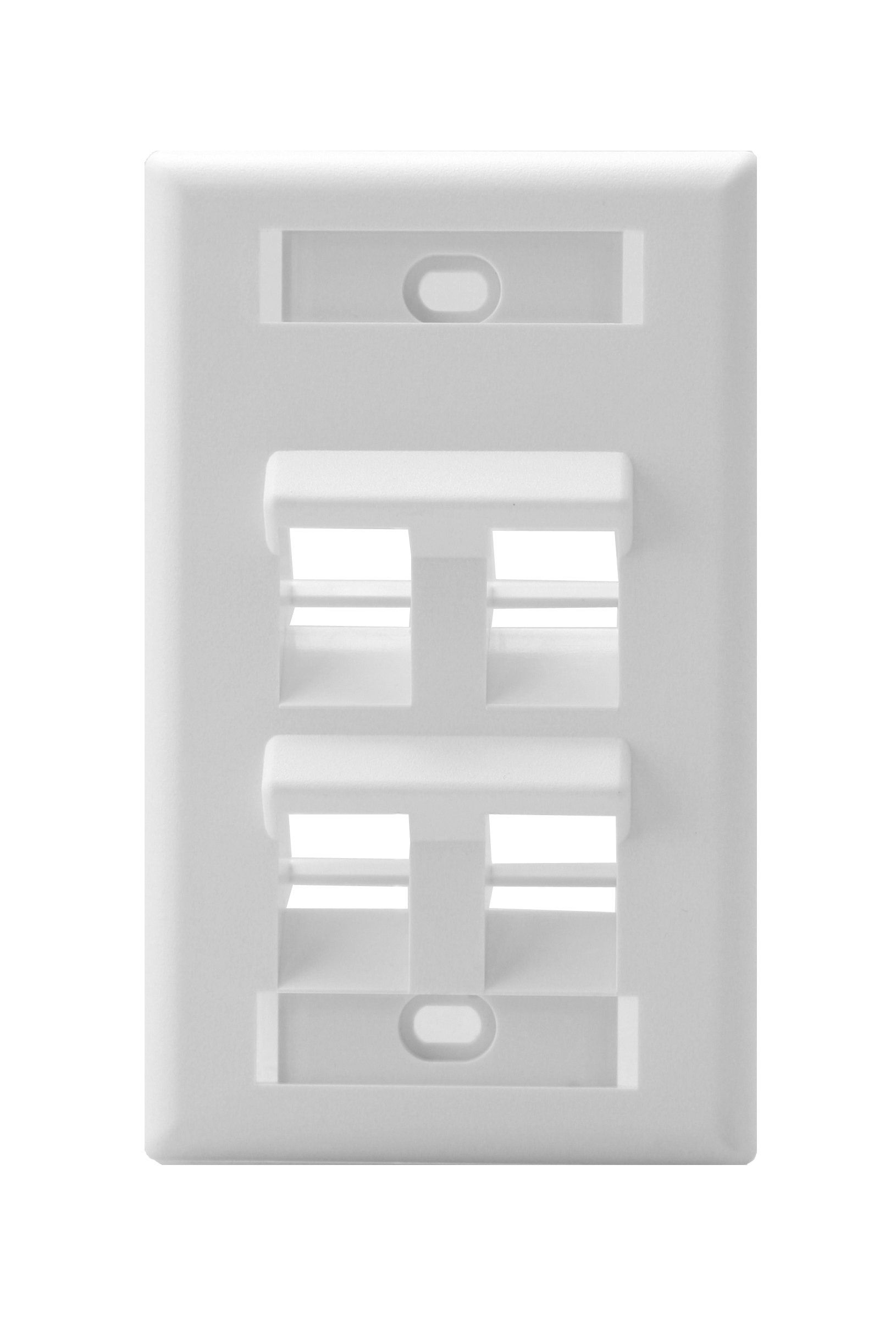 Leviton 42081-4WS 4-Port Angled QuickPort Wallplate - White with ID Windows for Easy Cable Management