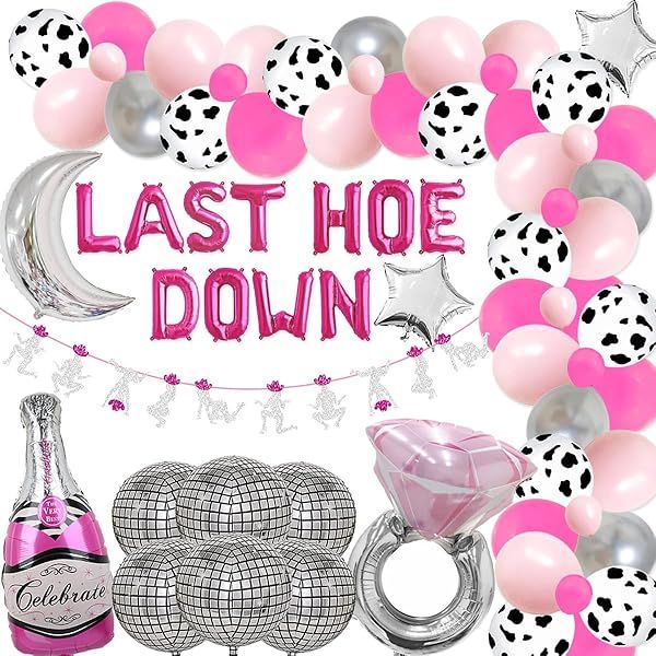 73 Packs Last Hoedown Western Cowgirl Bachelorette Party Kit with Banner Balloon Garland and Disco Ball Mylar Balloon